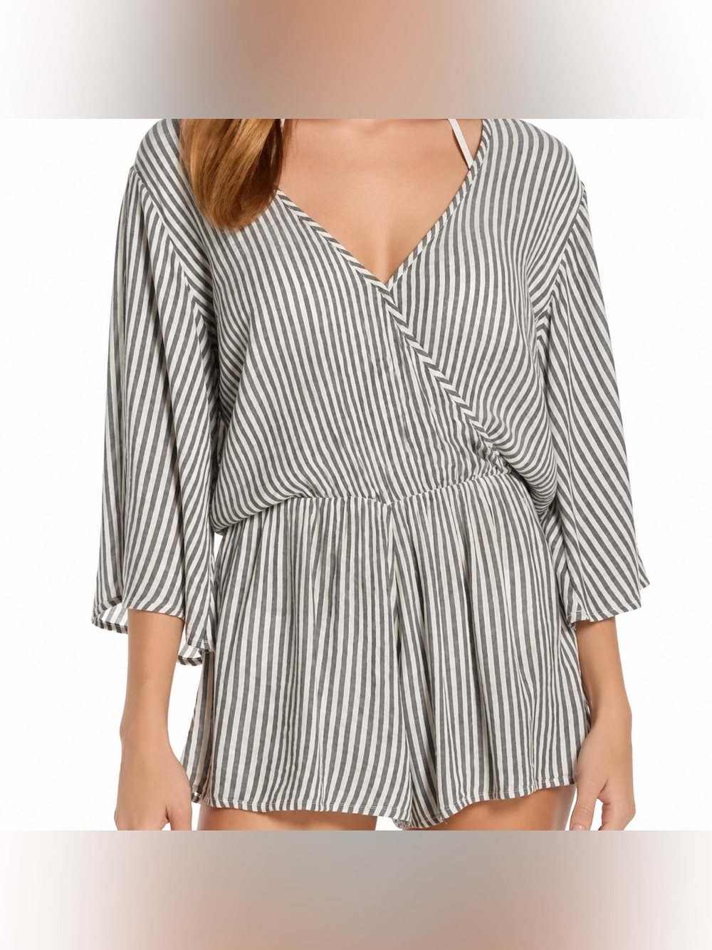 Elan striped lightweight romper NWT size Large grey/white swim coverup casual